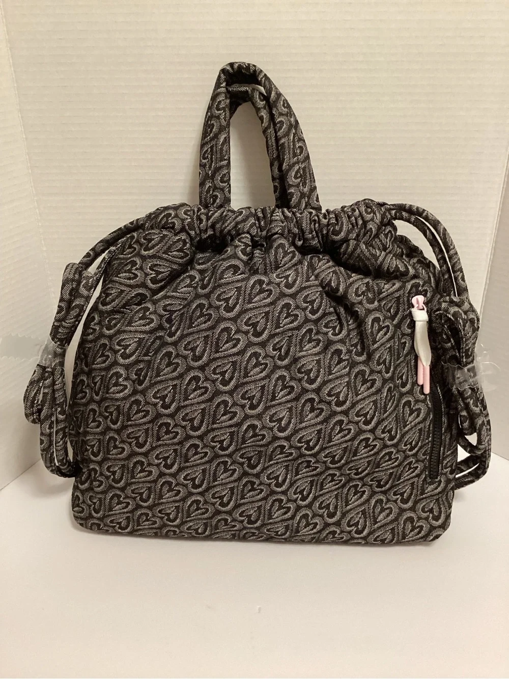 Wildfox Charcoal Heart Jacquard Drawstring Backpack, NWT